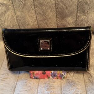 Dooney & Bourke Black Patent Wallet with Gold Trim
